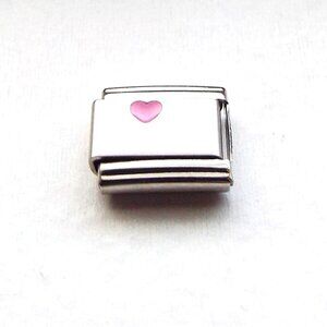 Little pink enamel heart 9mm stainless steel italian charm bracelet link new